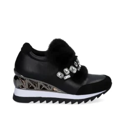 Sneaker Cabelo Com Cunha Y2326-H522 Em Preto