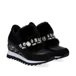 Sneaker Cabelo Com Cunha Y2326-H522 Em Preto