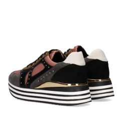 Sneaker Plataforma Ex41 Em Rosa Com Detalhes Em Cinza