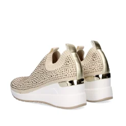Sneaker Plataforma Ex22 Em Dourado Com Brilhantes