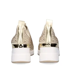 Sneaker Plataforma Ex22 Em Dourado Com Brilhantes